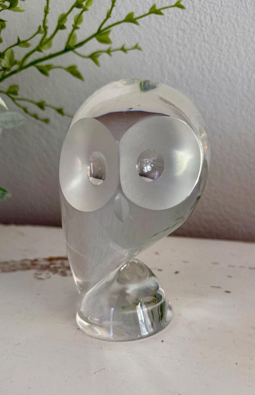 Steuben Crystal Owl | Donald Pollard 1955 Mid Century Glass Bird Figurine